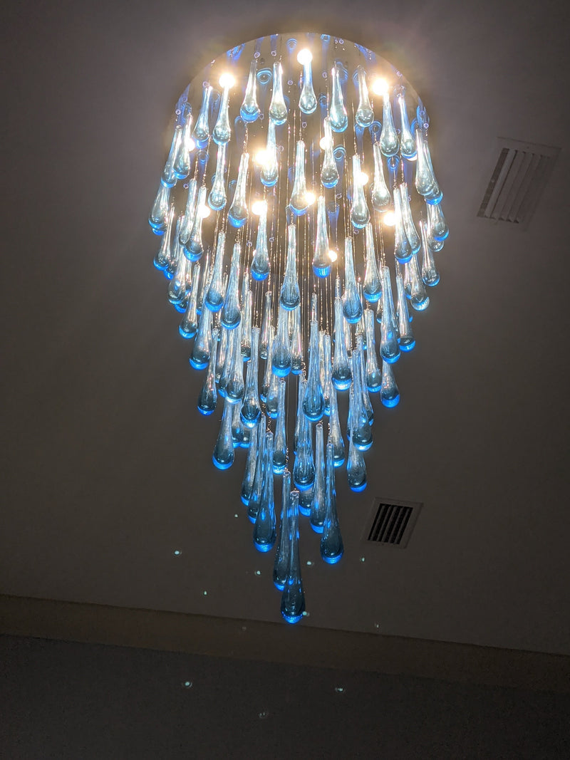 Blue Rainfall Murano Glass Chandelier