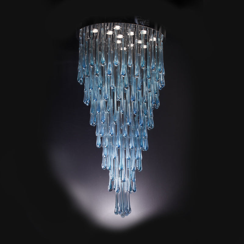 Lustre en verre de Murano à effet pluie bleu