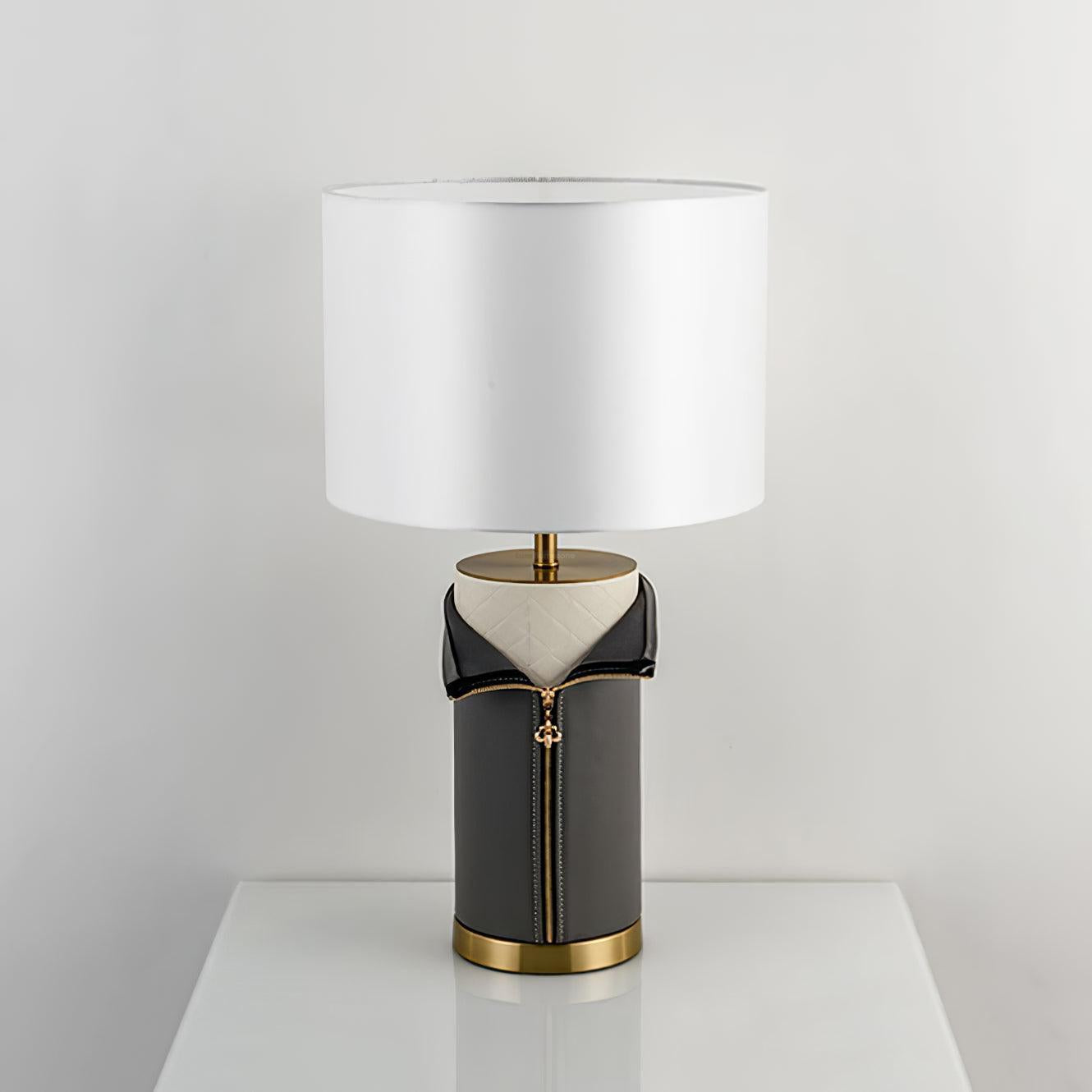 Vintage Leather Table Lamp ∅ 14.2″