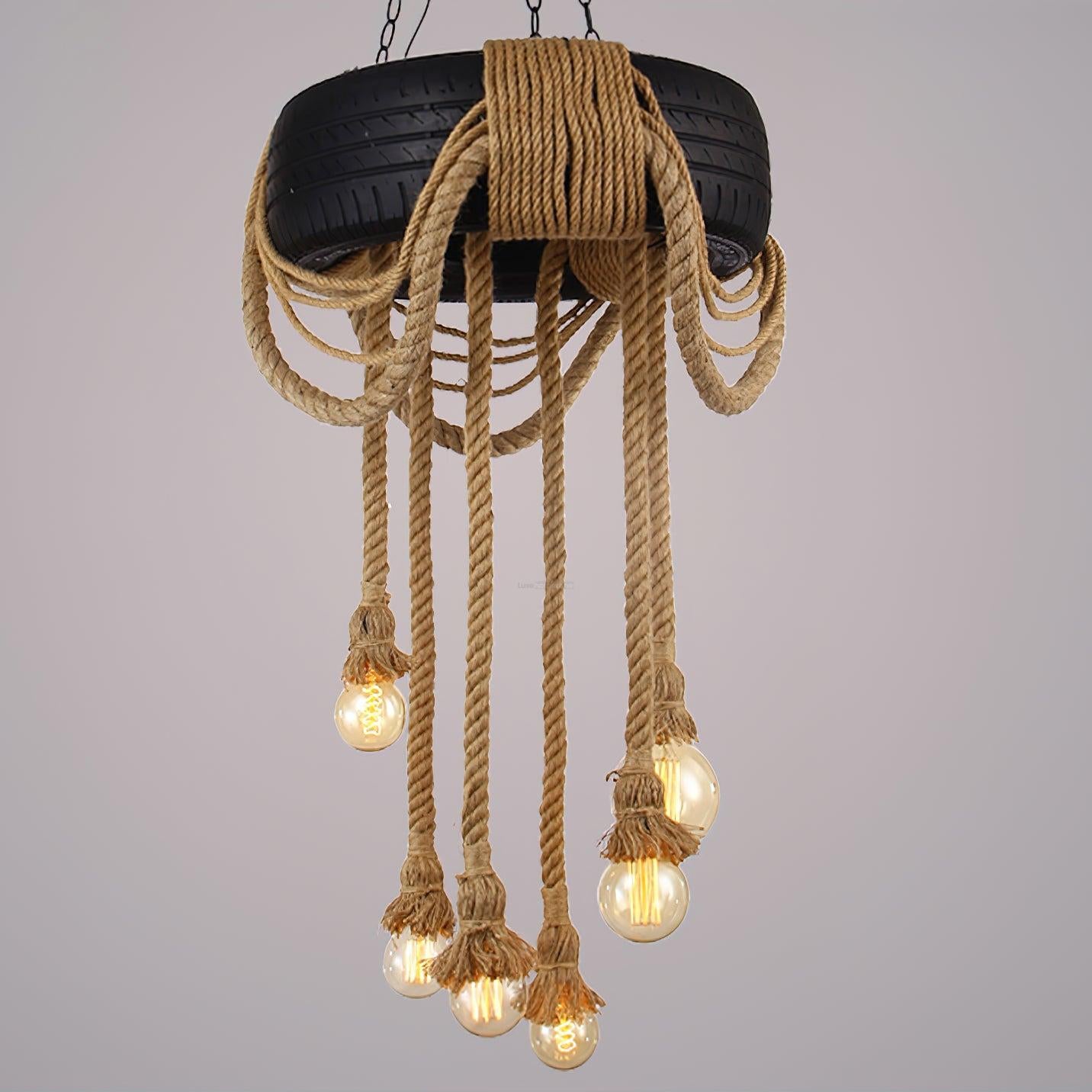 Hemp Rope Industrial Tire Chandelier ∅ 23.6″