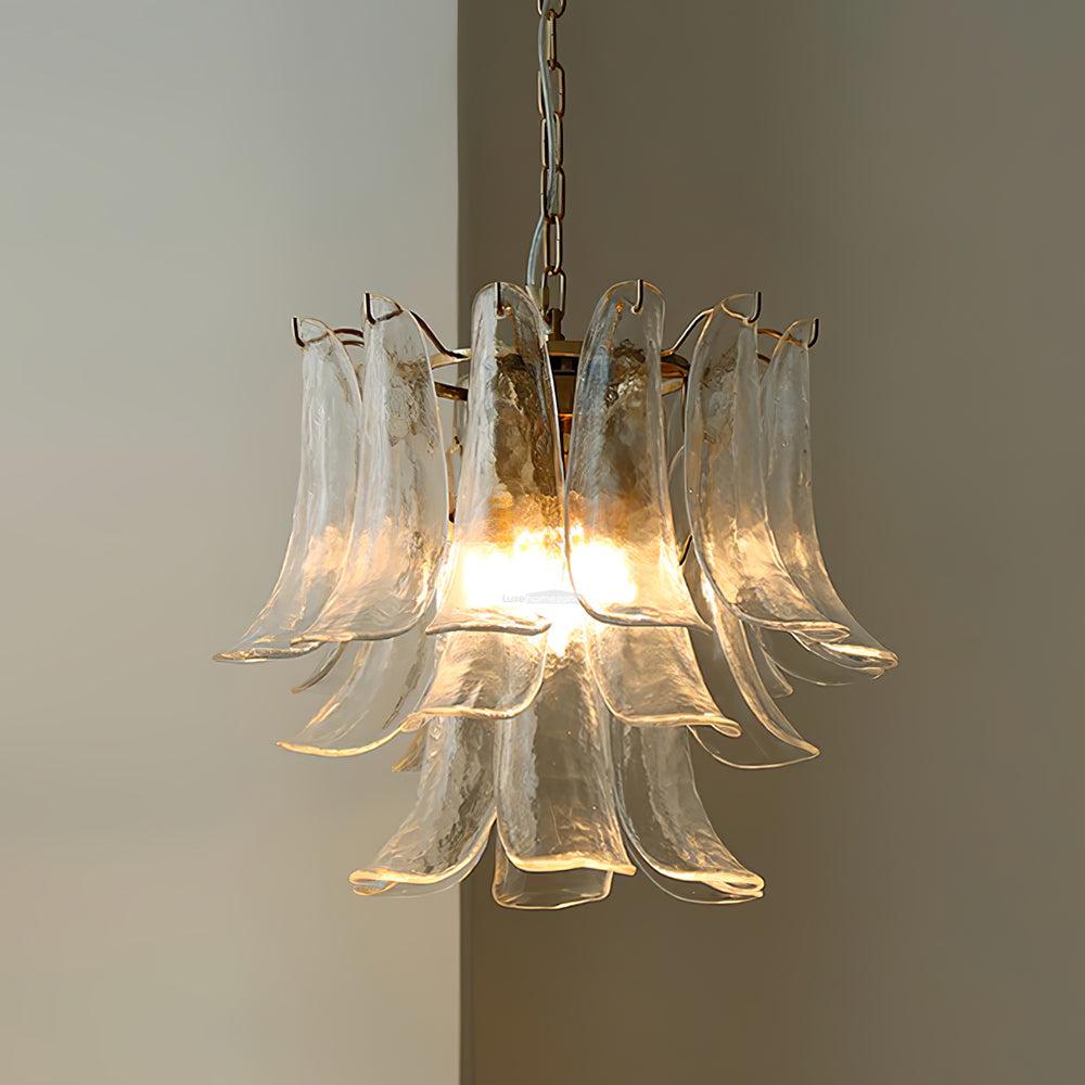 Glass Leaf Cascade Chandelier with 3/4 layer