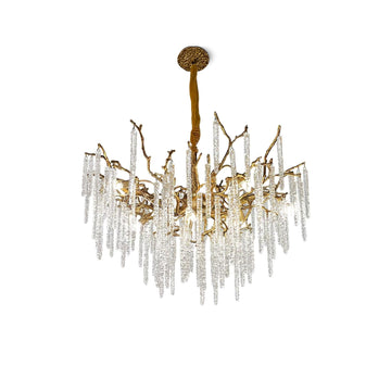 Crystal Icicles Branch Type Brass Chandelier