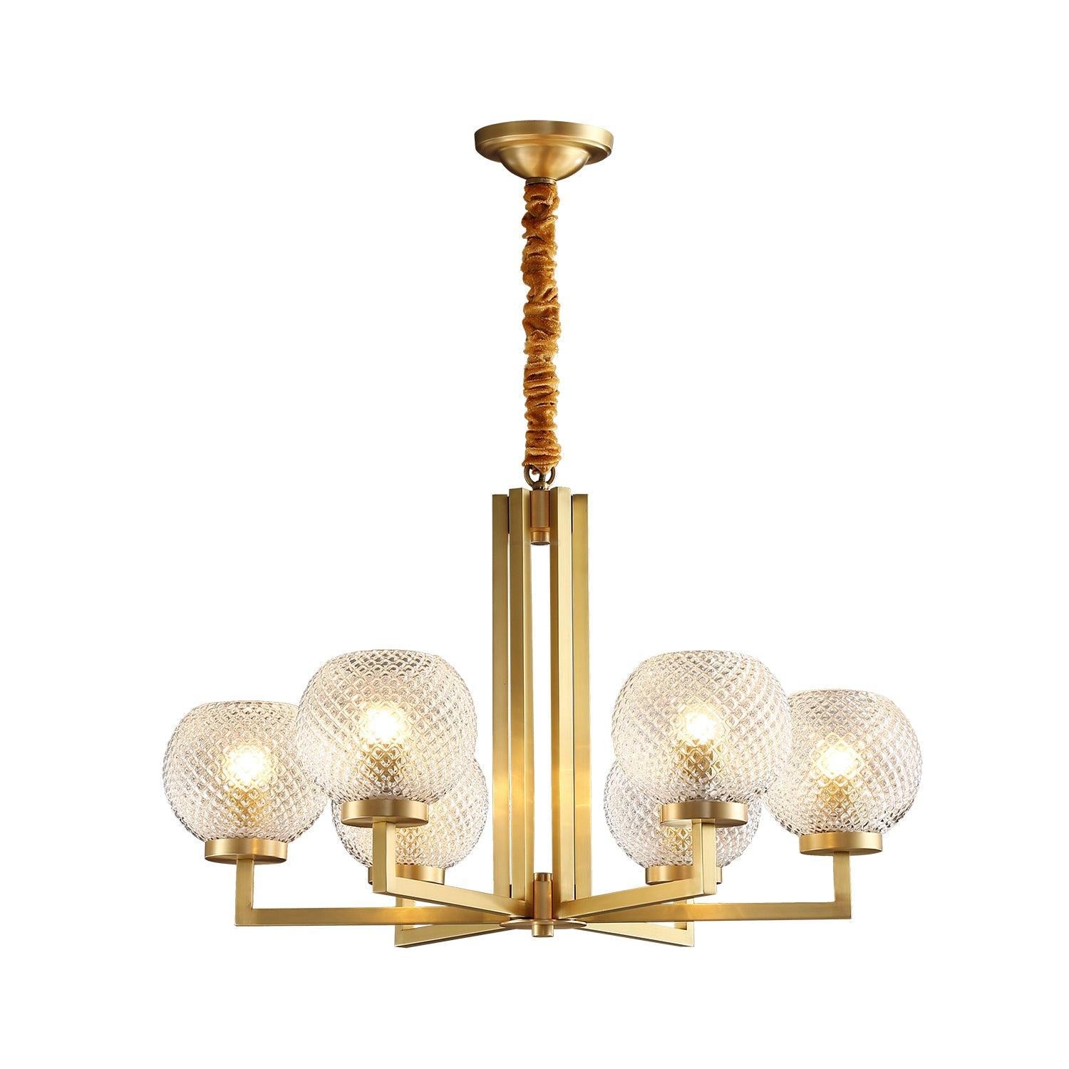 Ribbed Glass Brass Chandelier Φ 27.6″