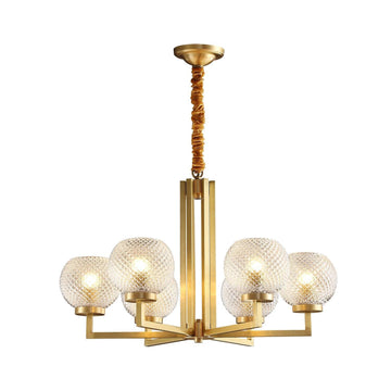 Ribbed Glass Brass Chandelier Φ 27.6″