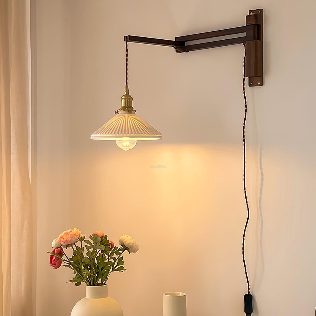 Walnut Swing Arm Wall Sconce