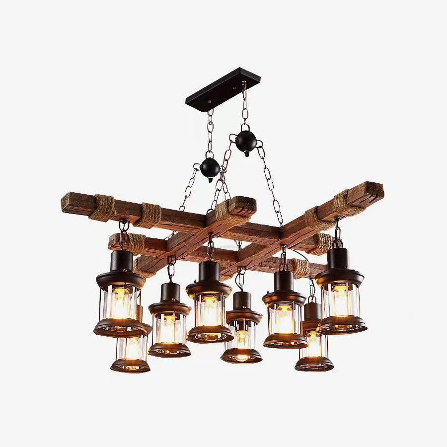 Vintage Wooden Glass Chandeliers