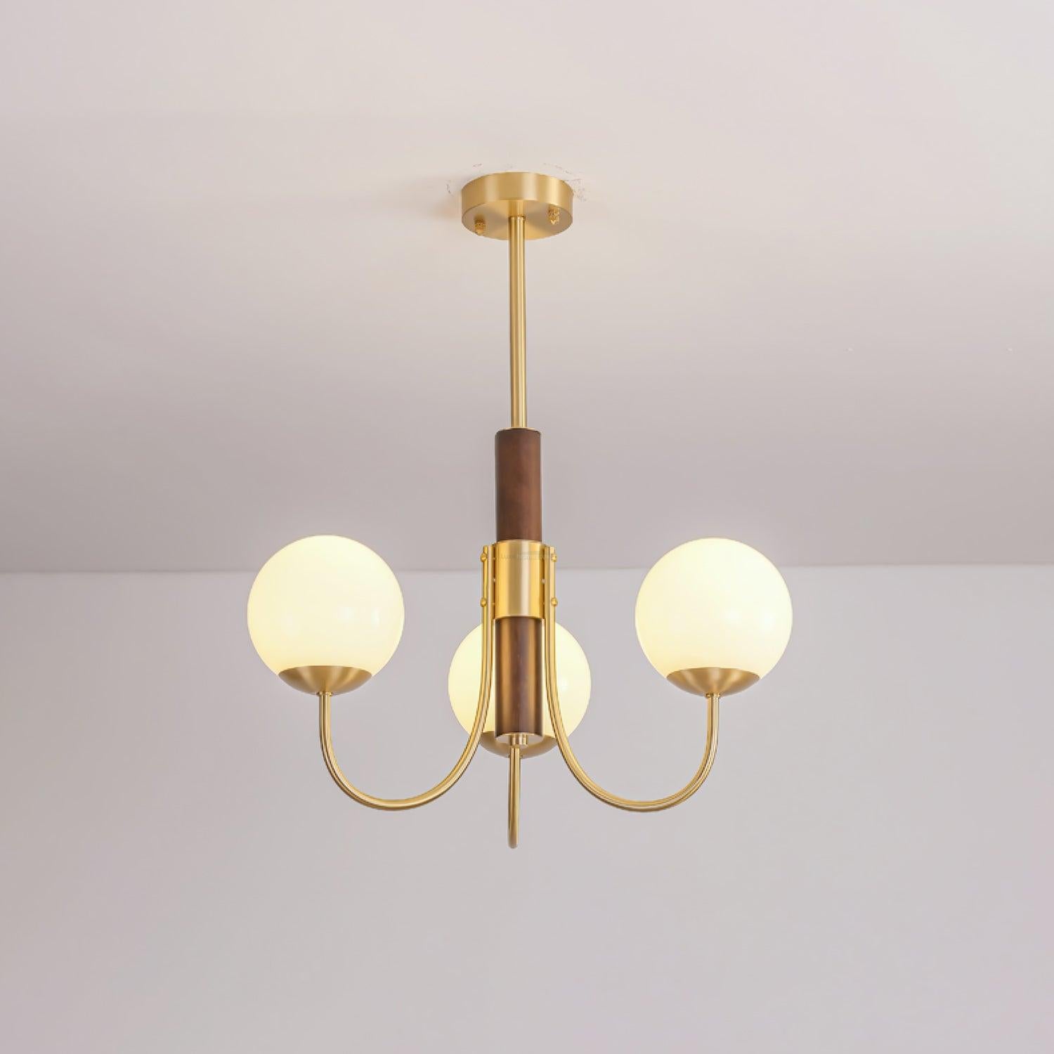 Lustre sphère Midas Touch Walnut avec 3/6/8 têtes 