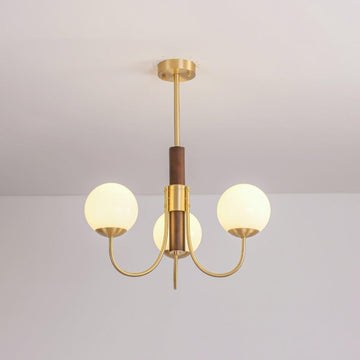 Lampadario a sfera Midas Touch in noce con teste 3/6/8