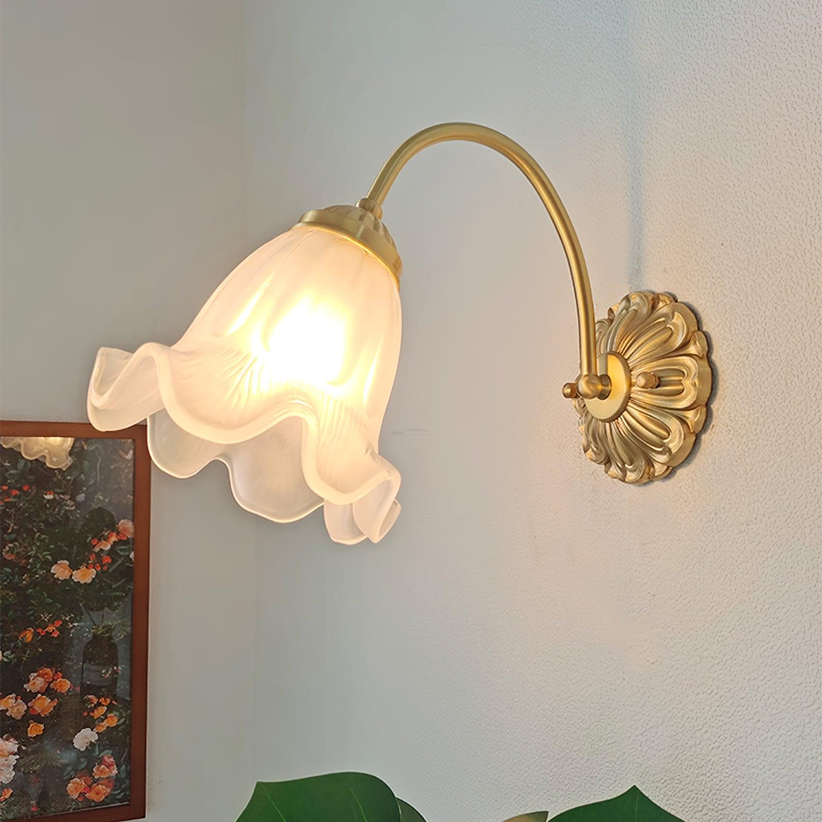 Brass Floral Glass Wall Sconce