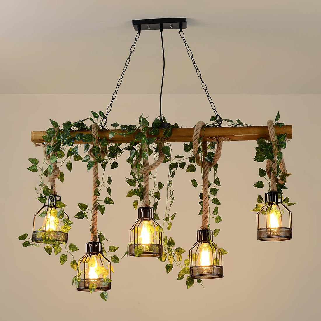 Lustre rustique en bois avec 3/5/8 têtes