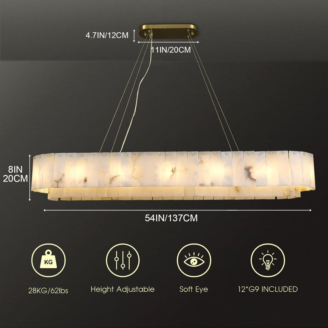 Alabaster Rectangular Chandelier L54" - Fast Delivery-1-Luxehomezone