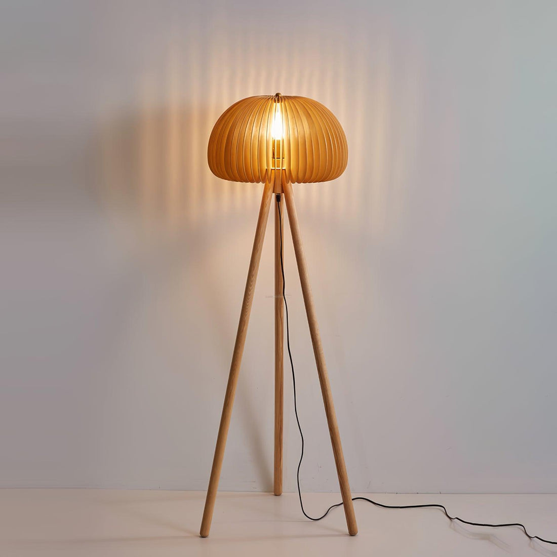Wooden Pumpkin Floor Lamp  ∅ 17.7″