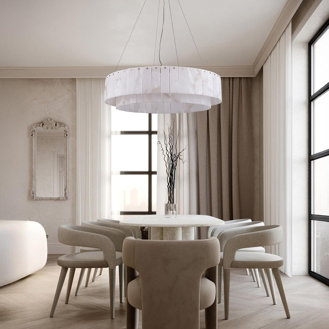 Alabaster Round Chandelier, Modern Marble Dining Room Chandelier 31''