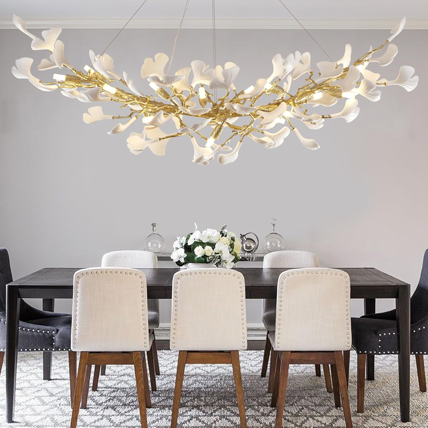 Rectangle Ceramic Ginkgo Leaf Chandelier 55"