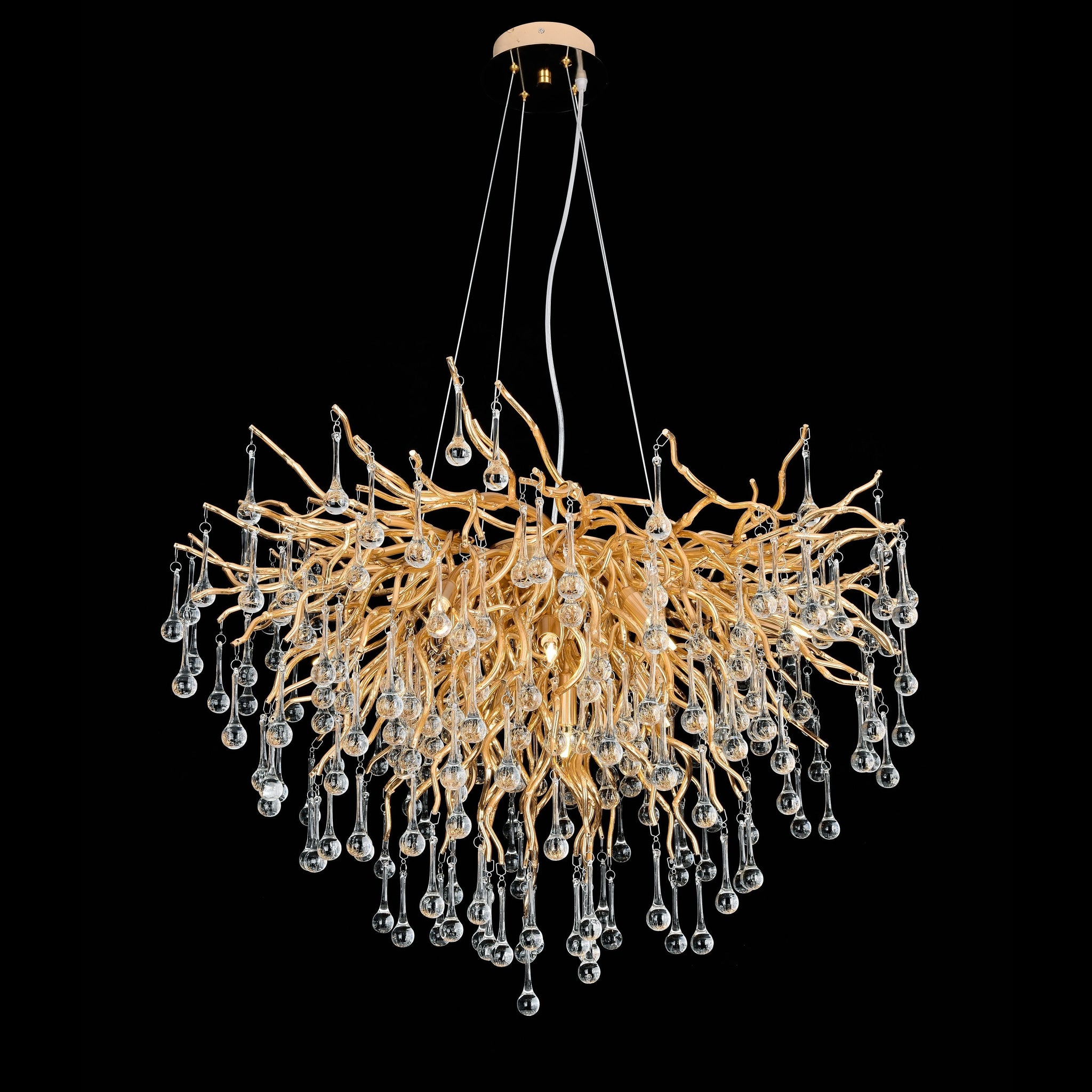 Dawn Livio Branching Brass Round Teardrop Chandelier