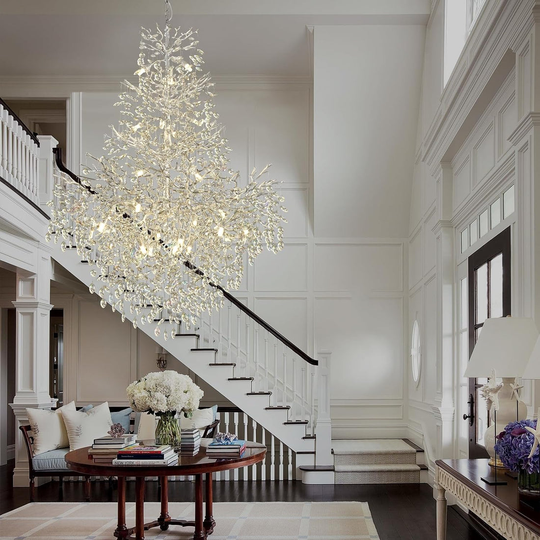 Silver Tree Branch Crystal High Ceilings Chandeliers