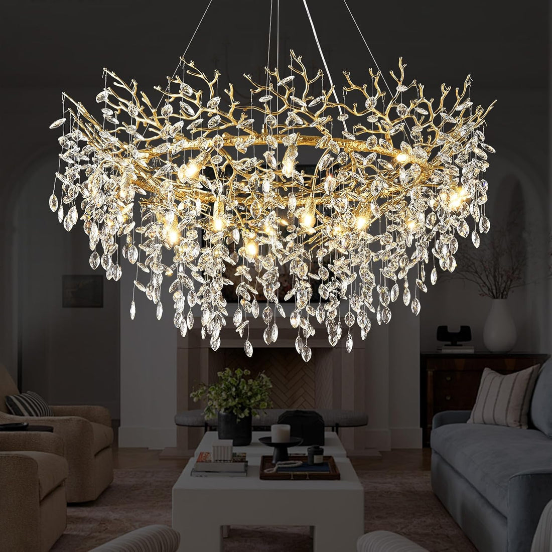 Round Silver Tree Branche Chandelier48"