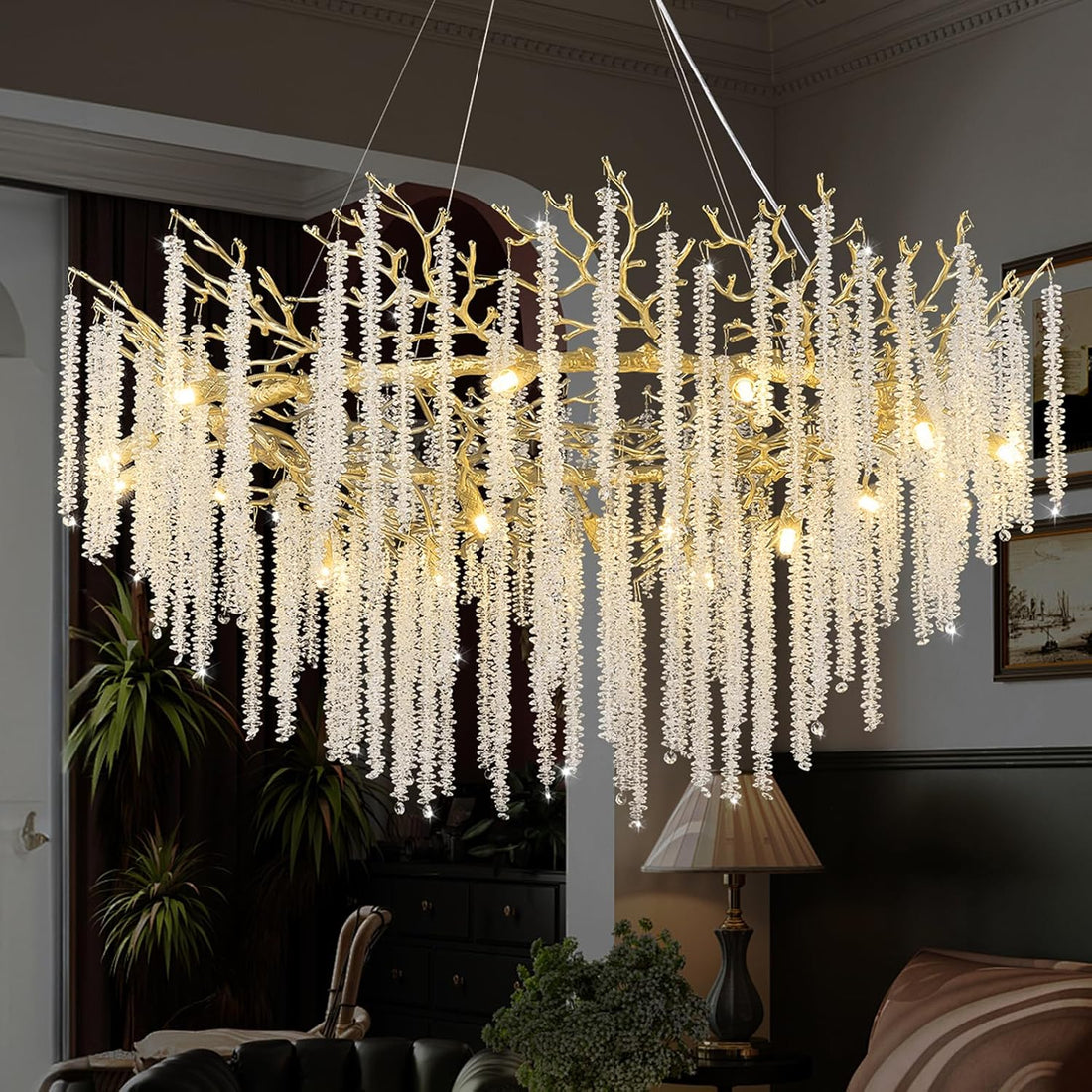 Round Gold Tree Branches Chandelier 47"