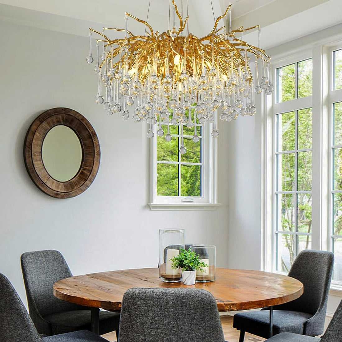 Gold Raindrop Crystal Chandelier,  Tree Branch Chandelier for Dining Room - Fast Delivery-1-Luxehomezone