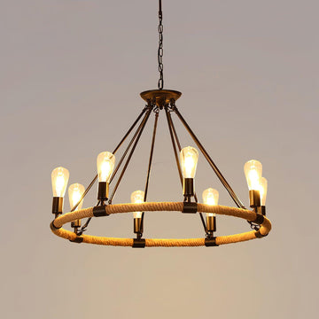 Hemp Rope Industrial Large Circle Chandelier ∅ 23.6″