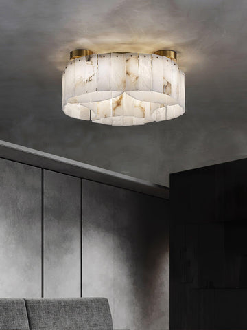 Luxe Alabaster Brass Round Ceiling Lamp