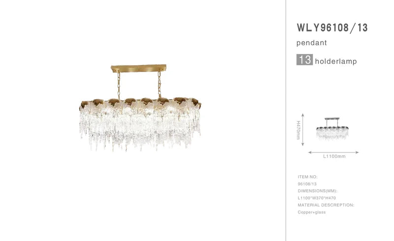 Aletta Melting Drop Crystal Glass Rectangle Chandelier