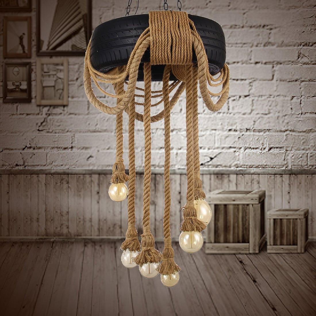 Lampadario industriale in corda di canapa ∅ 23,6″