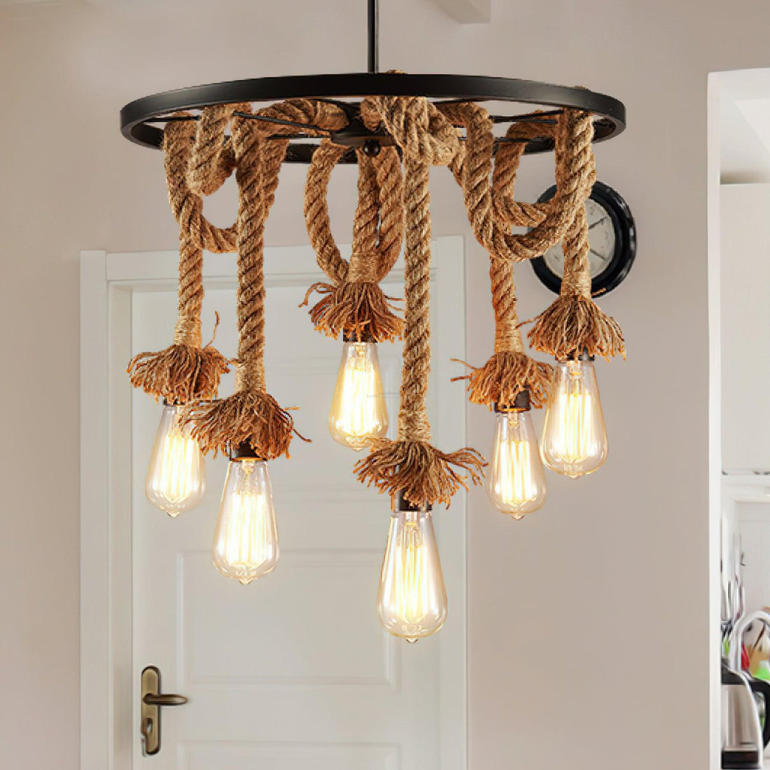 Hemp Rope Industrial Six Head Chandelier ∅ 19.7″