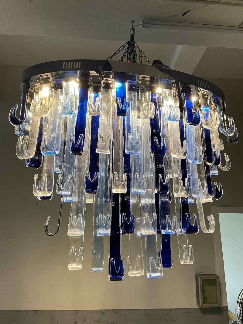 Lampadario in vetro di Murano a pioggia blu / cascata ovale