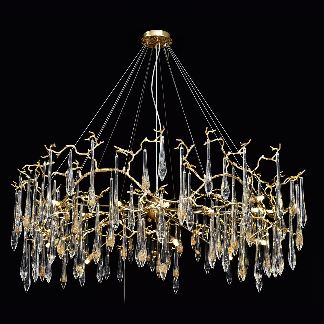 Dawn Lukas Teardrop Branching Brass Round Chandelier