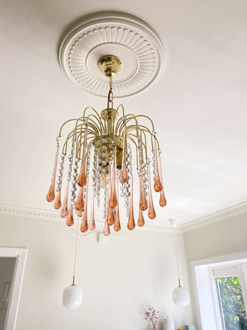 Vintage – Murano Teardrops Chandelier – 70s – Pink prisms