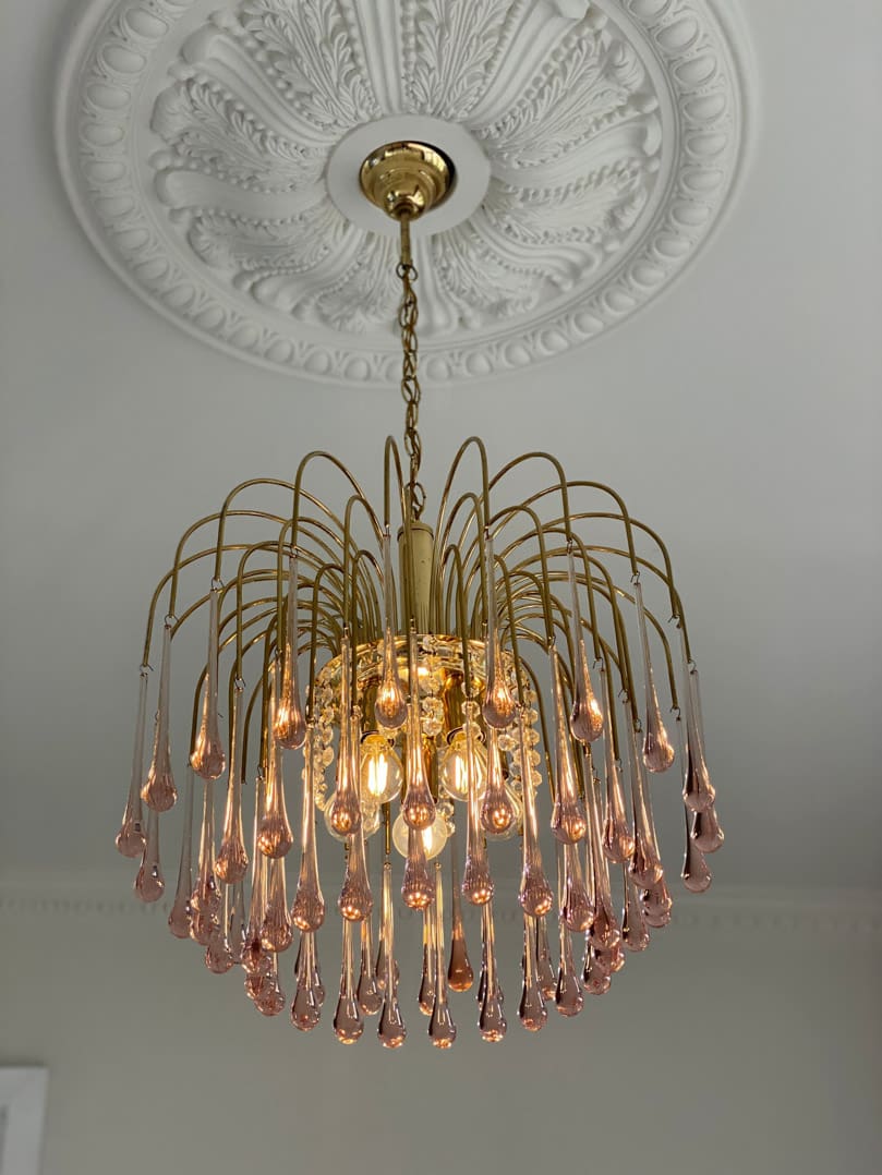 Vintage – Murano Teardrops Chandelier – 70s – Pink prisms