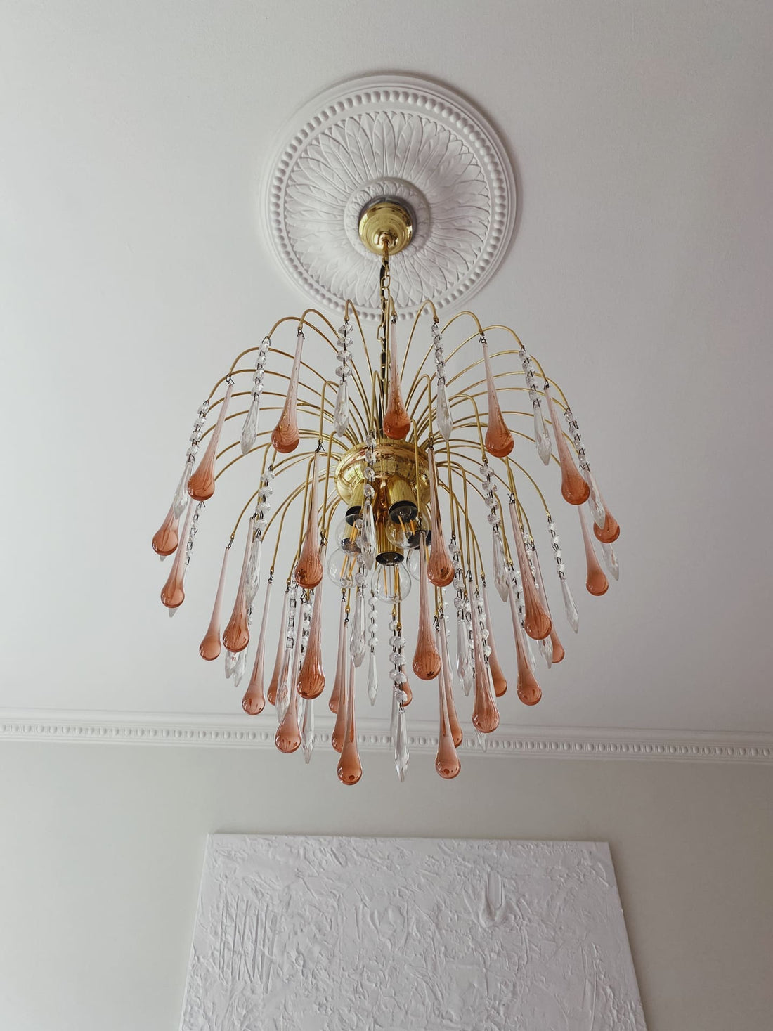 Vintage – Murano Teardrops Chandelier – 70s – Pink prisms