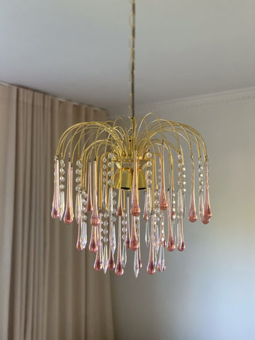 Vintage – Murano Teardrops Chandelier – 70s – Pink prisms