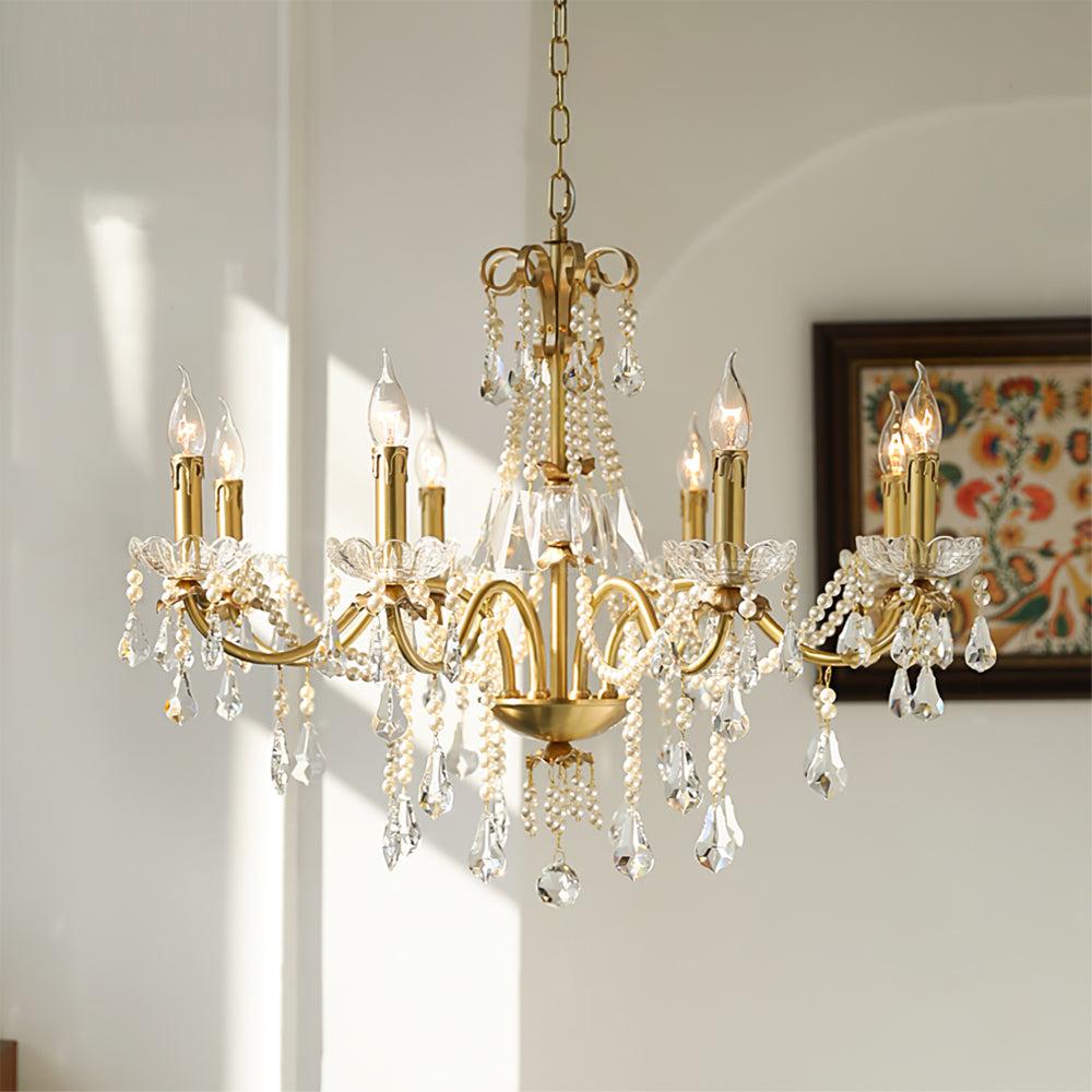 Candle Style Crystal Pearl Candle Chandelier