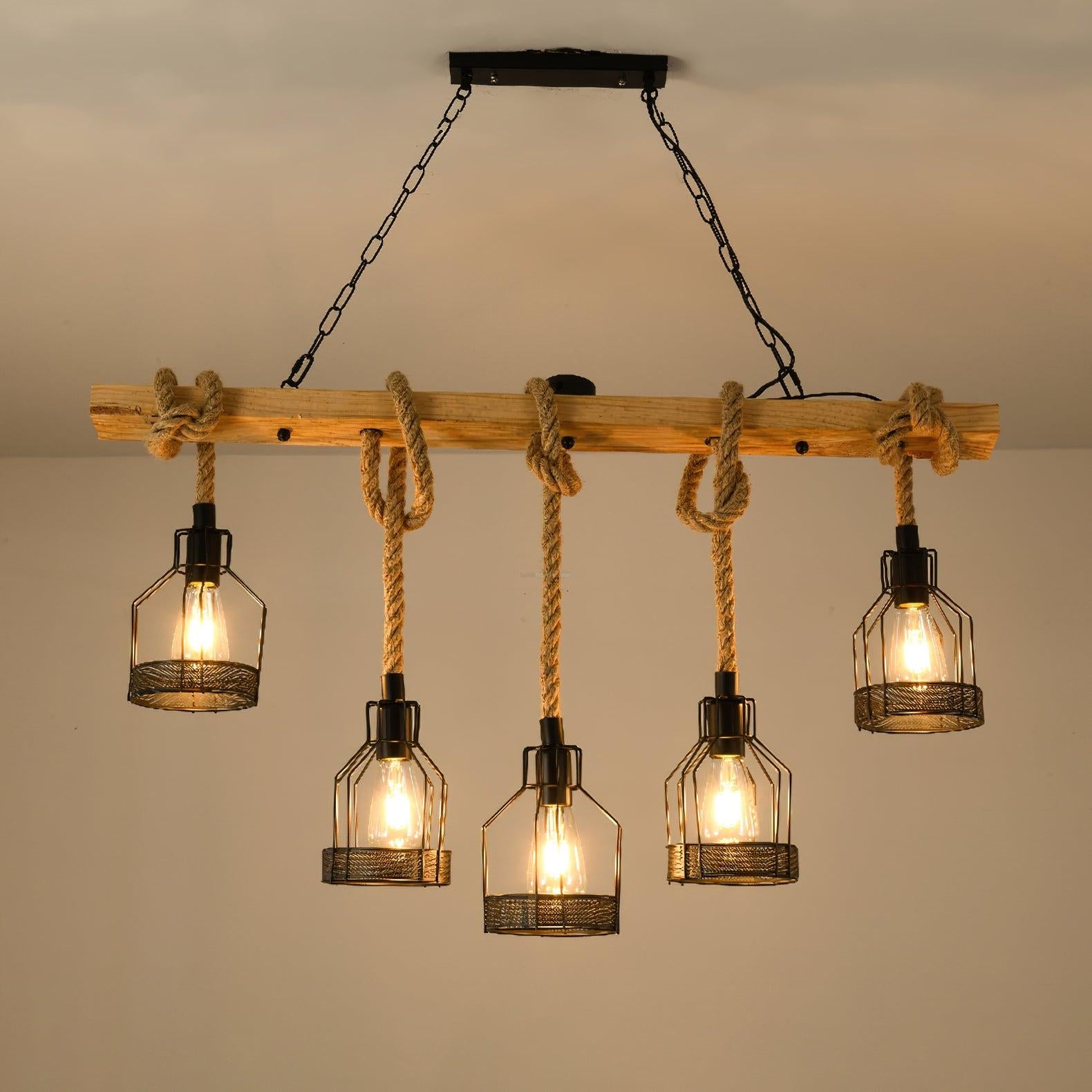 Hemp Rope Industrial Grenade Chandelier with 5/8 heads