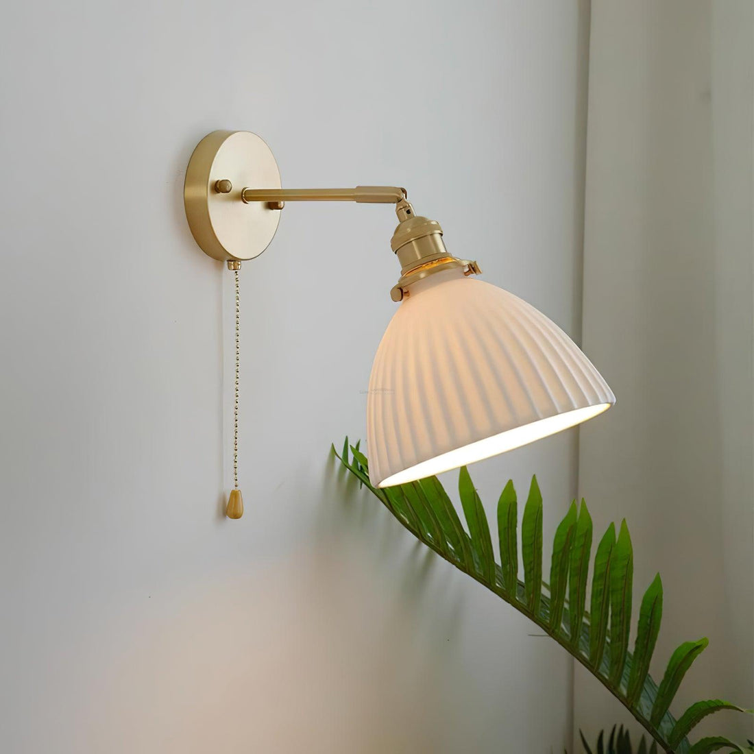 Brass Pleated Ceramic Wall Sconce