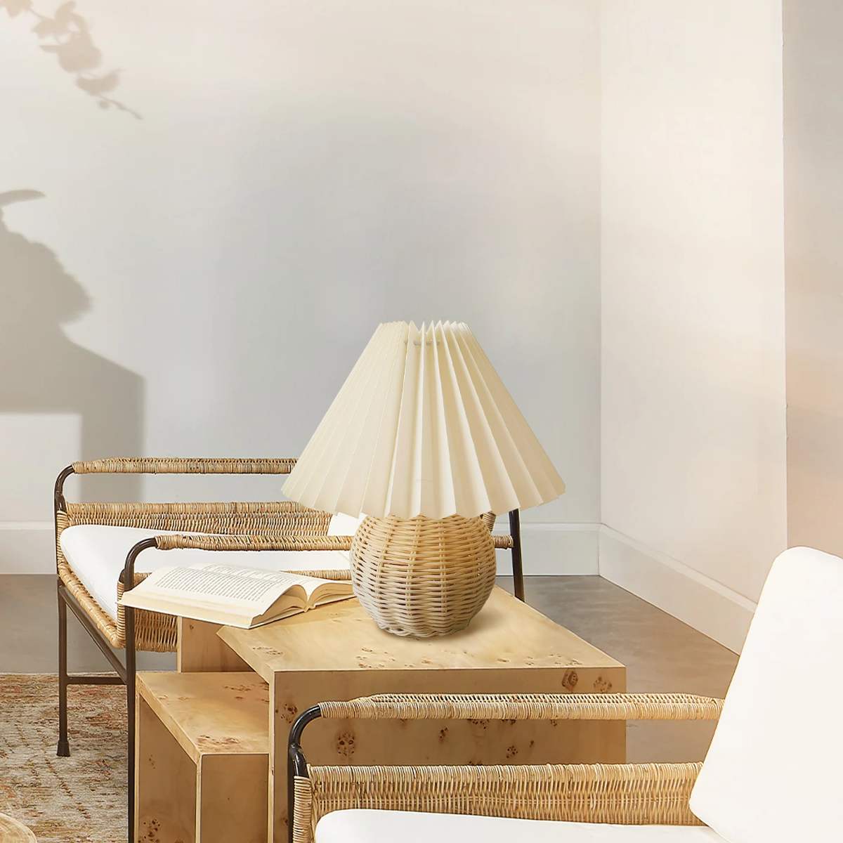 Rattan Pleated Built-in Battery Table lamp ∅ 9.4″