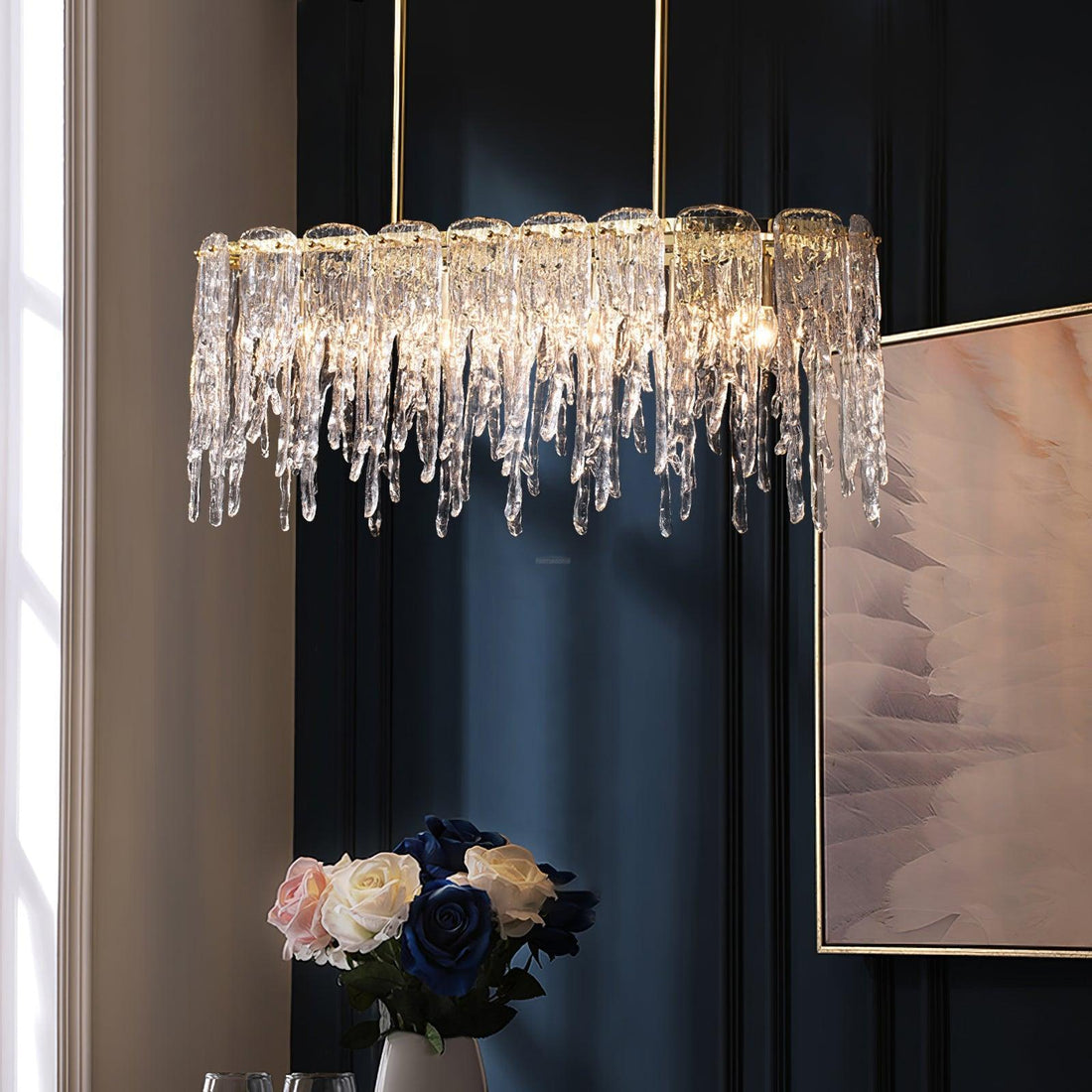 Rectangular Icicle Glass Chandelier L 34.2″
