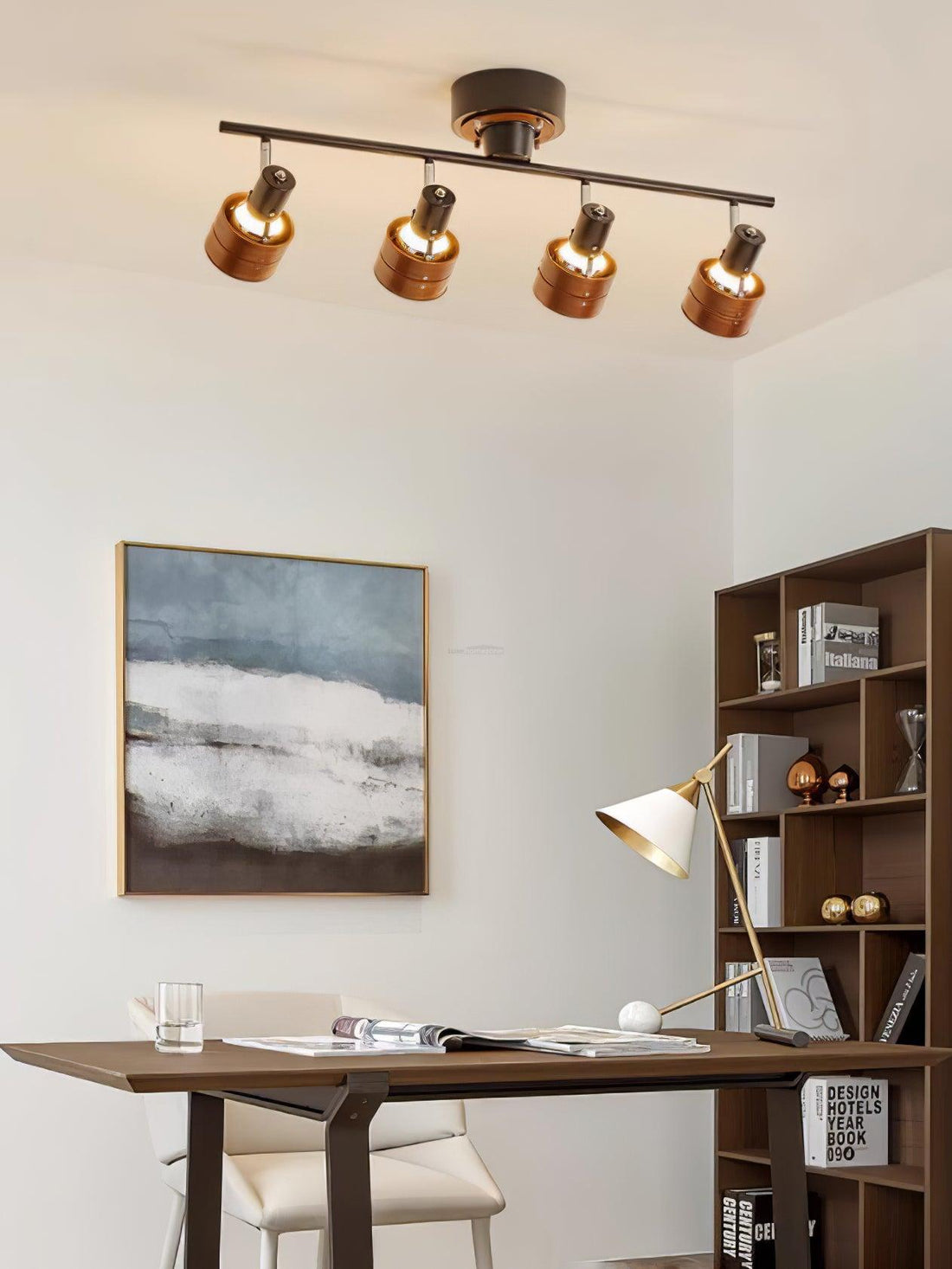 Wooden Adjustable Spot Ceiling Lamp L 31.5″