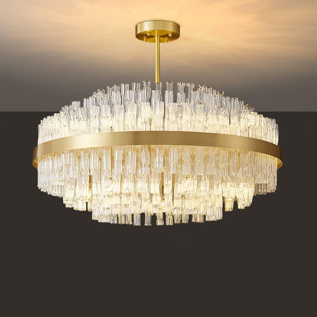 Gold & Clear Rod Round/Long canopy Chandelier