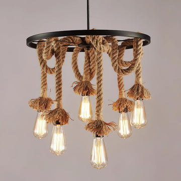 Lustre industriel à six têtes en corde de chanvre ∅ 19,7″ 