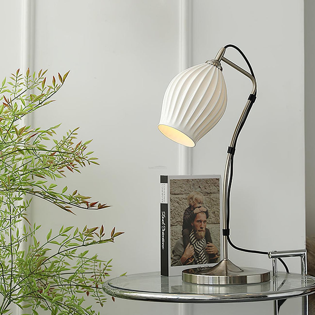 Ceramic Ribbed Table Lamp ∅ 10.2″
