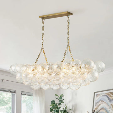 Glissair Brass Cluster Ribbed Glass Globe Bubble Linear Chandelier