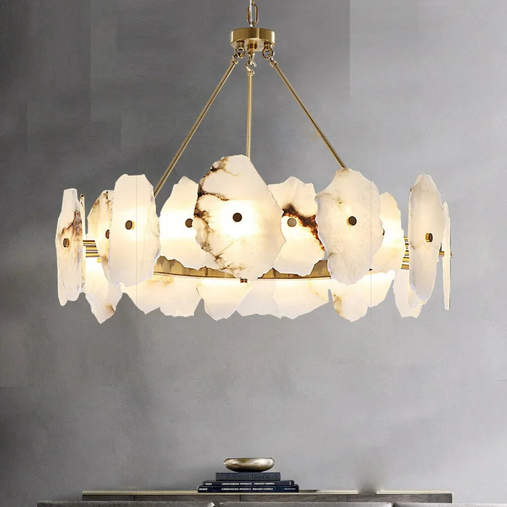 Meena Natural Alabaster Modern Round Chandelier