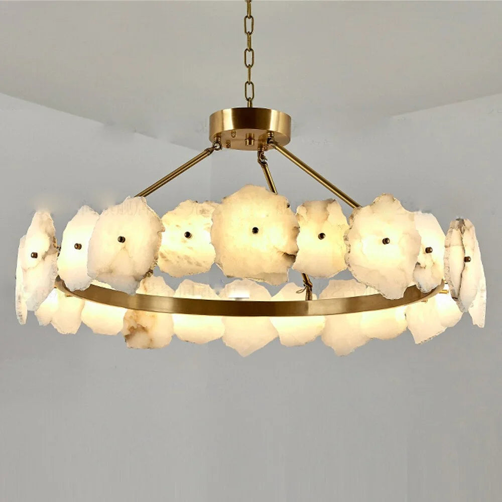 Meena Natural Alabaster Modern Round Chandelier